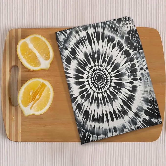 Black Tie Dye Kitchen Towels Set of 2 Absorbent Drying Dish Towels, Tea Towels - Image 6