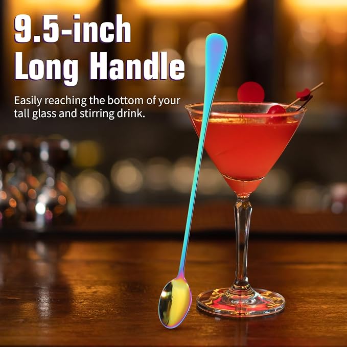 Dimeho Long Handle Spoon 9.5-Inch Long Handle Ice Tea Spoons 4PCS Stainless - Image 6