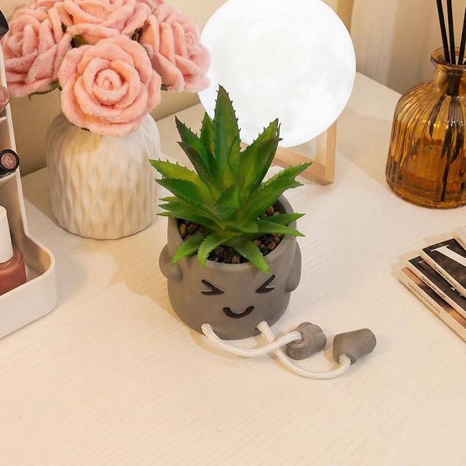 Cute Artificial Succulent Plant in Cement Pot - Image 6