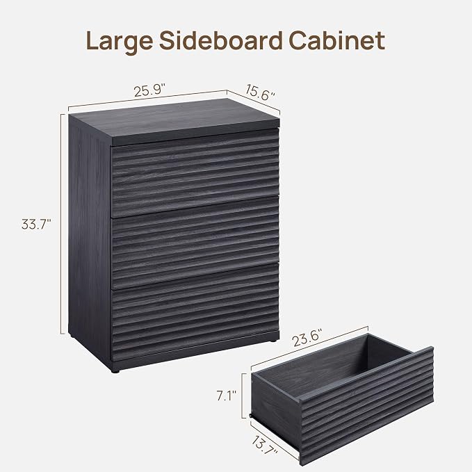 SICOTAS Buffet Cabinet with Storage, Modern Accent Sideboard Credenza with 3 - Image 3