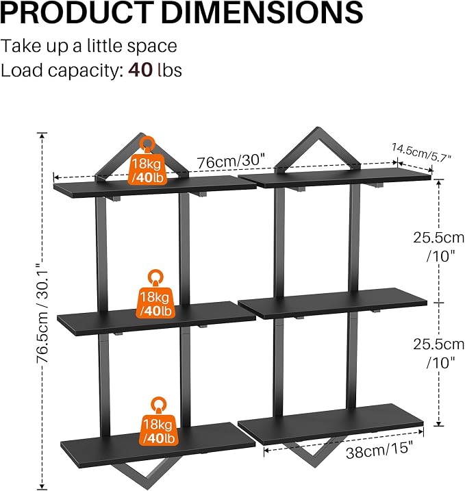 3 Tier Floating Shelves, Modern Geometric Wooden Shelf - Image 3