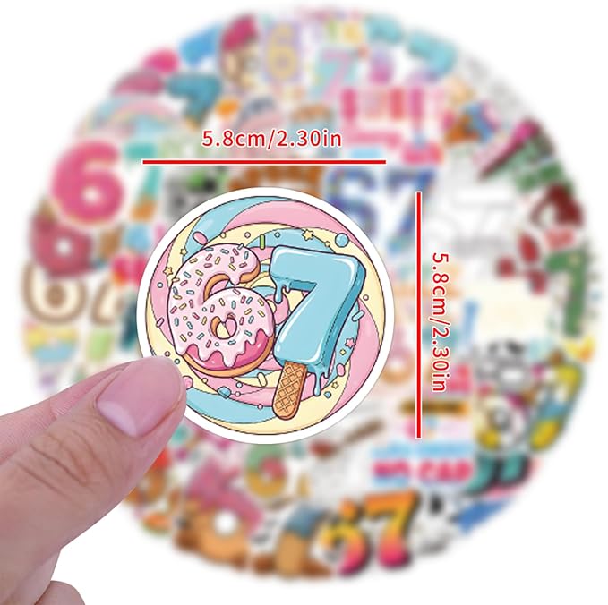 100PCS 6 7 Stickers, Vinyl Waterproof Funny Decals Pack - Image 3