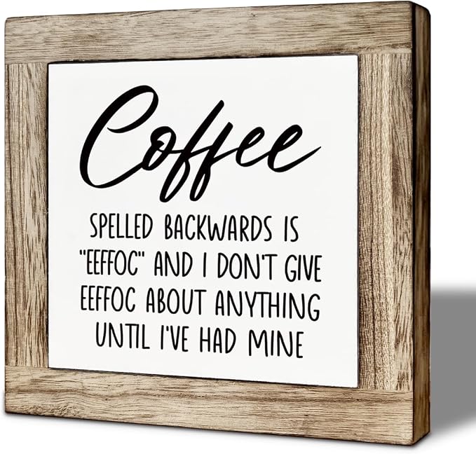 Humor Coffee Bar Decor, Funny Coffee Spelled Backwards Decor Sign, Cafe Wooden by Unknown