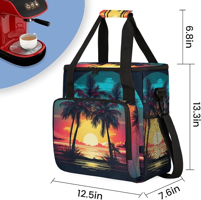 Tropical Palm Tree Theme Coffee Maker Carring Bag, Large Insulated Storage - Image 2