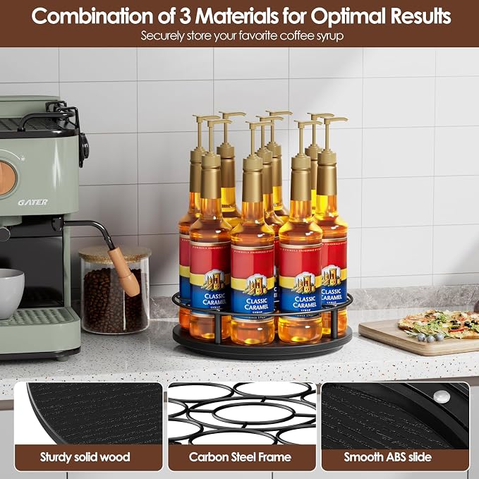 Nuovoware 9 Bottles Rotating Coffee Syrup Rack, Syrup Rack Organizer Carbon - Image 3