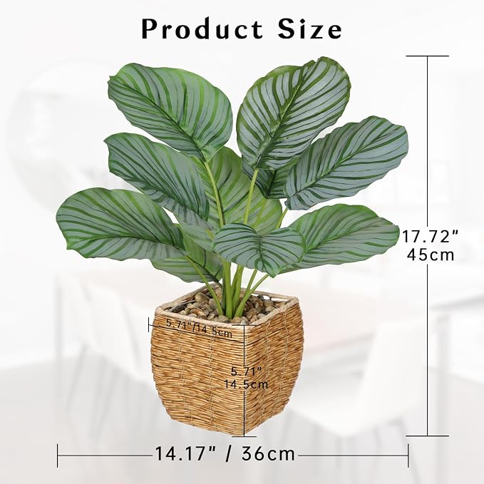 Briful Fake Plants Potted Calathea orbifolia Artificial Plants Indoor Realistic - Image 2