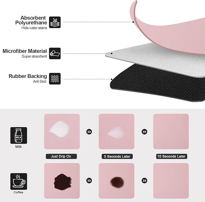 Ecotrim Absorbent Coffee Mat, Stain Hiding PU Leather Surface, Non-Slip Natural - Image 2