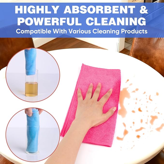 TEAWOO 10 PCS Pink Microfiber Cleaning Cloths, Highly Absorbent Microfiber - Image 3