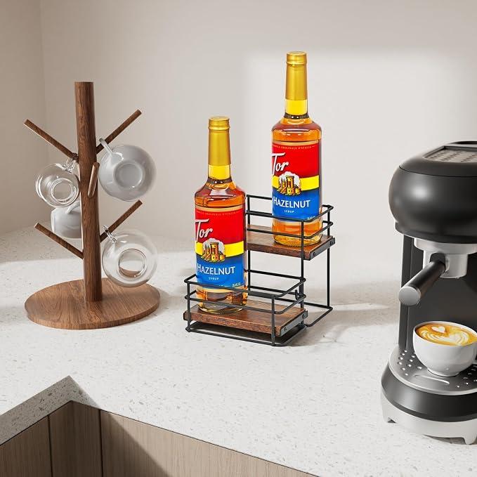 4 Bottle Coffee Syrup Organizer Rack, 2 Tier Coffee Syrup Bottle Stand Holder - Image 4