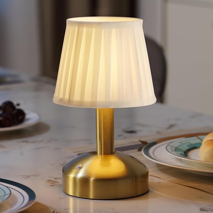KDG Modern Cordless Small Table Lamp, Portable LED Fabric Shade Desk Lamps - Image 9