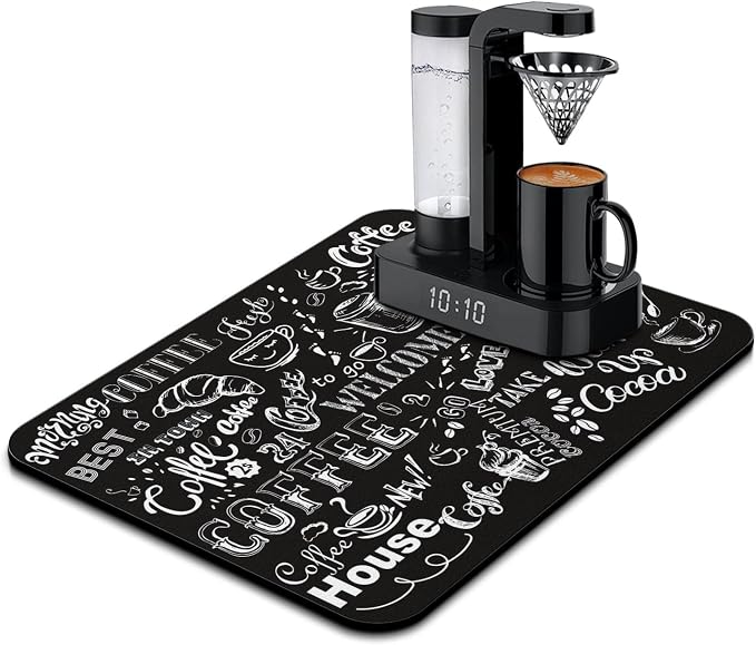 Absorbent Hide Stain Anti-Slip Coffee Bar Mat, Fit Under Coffee Machine by Kuyig+Home