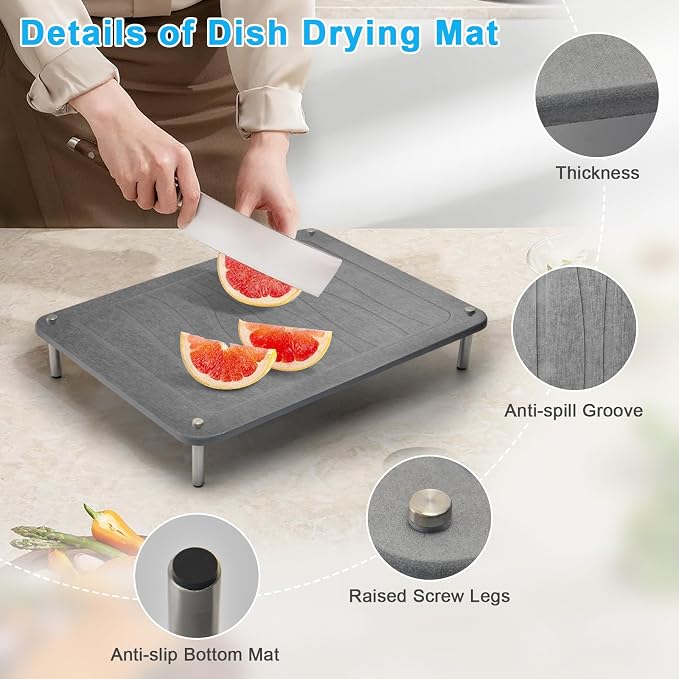 3Pcs Nesting Stone Drying Mat for Kitchen Counter, Quick Drying Stone Dish - Image 5