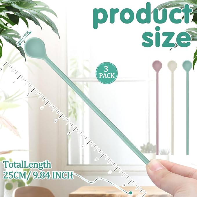 Reallnaive 3 Pcs 10" Silicone Stirrer Stick Spoon Reusable Long Cocktail Coffee - Image 2