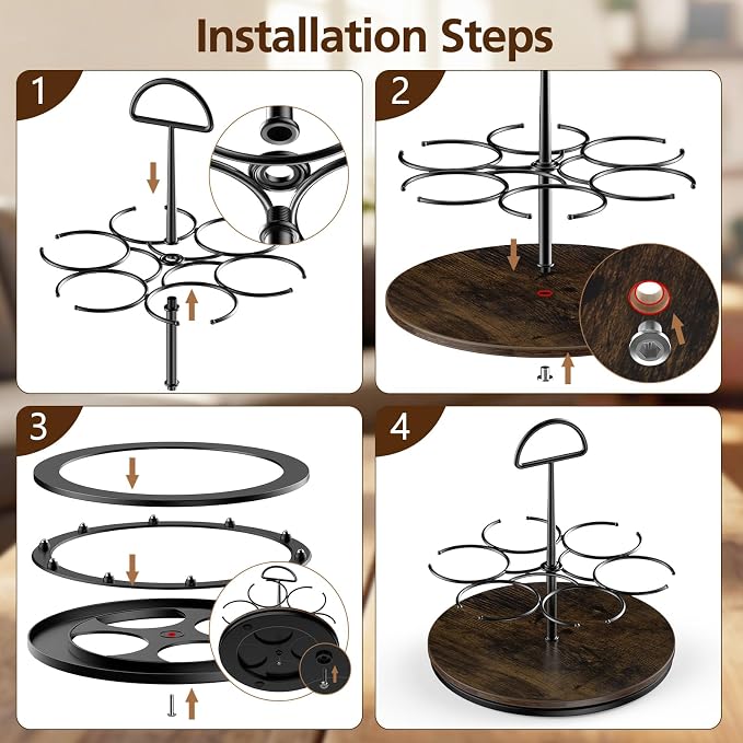 360° Rotating Wine and Coffe Syrup Bottle Rack, 6-Bottle Countertop Organizer - Image 3