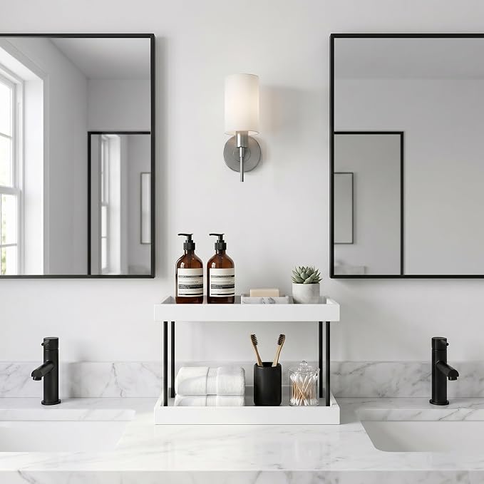 WOPITUES Bathroom Counter Organizer, 2 Tier Perfume Organizer, Wooden Bathroom - Image 2