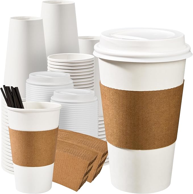RACETOP 16 oz Paper Coffee Cups, 100 Pack Disposable Coffee Cups by RACETOP