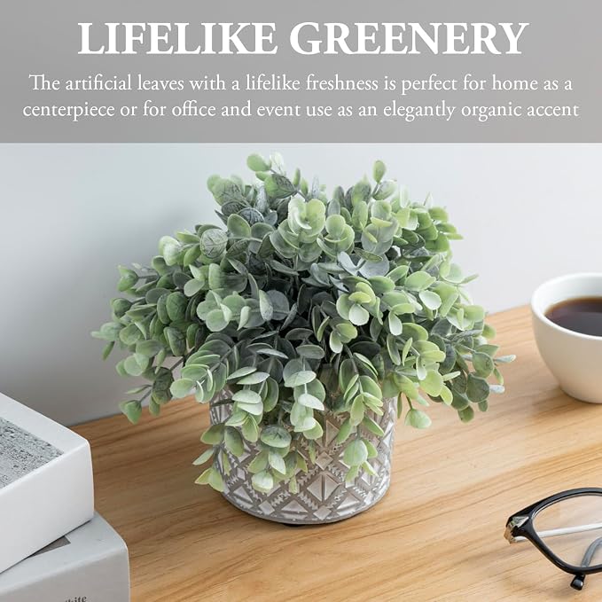 MyGift Artificial Eucalyptus Plant in Modern Gray Concrete Pots - Image 3