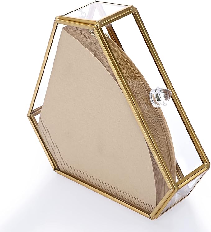 ELLDOO Gold Glass Coffee Filter Holder Coffee Paper Storage Container Filter - Image 6