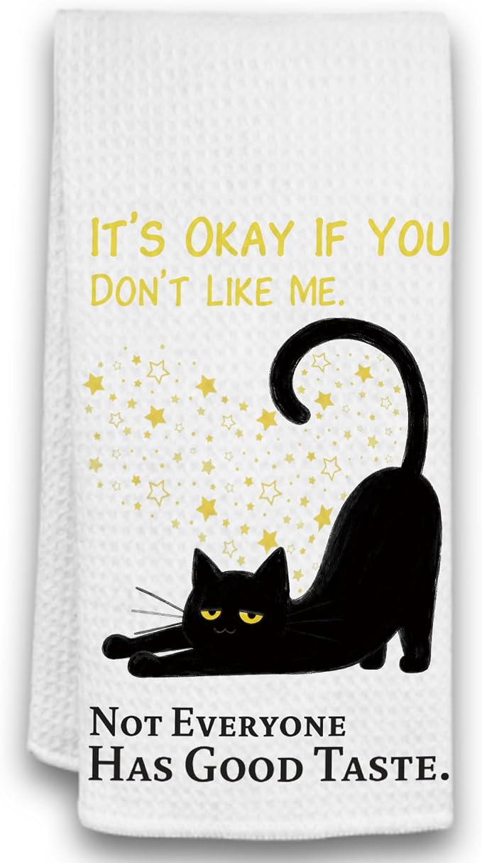 Funny Black Cat Kitchen Towel, Cute Black Cat Hand Towel, by Unknown