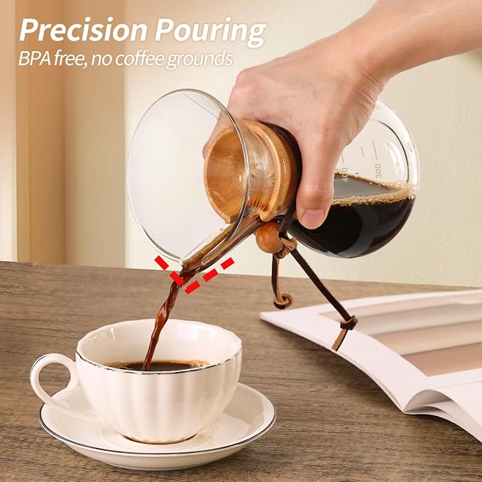 Pour Over Coffee Maker 14 OZ, 4 Cup Borosilicate Glass Drip Coffee Maker - Image 3
