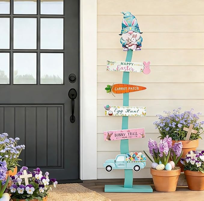 42.9inch Happy Easter Welcome Wooden Porch Sign| Spring Easter Carrot Rabbit by Unknown