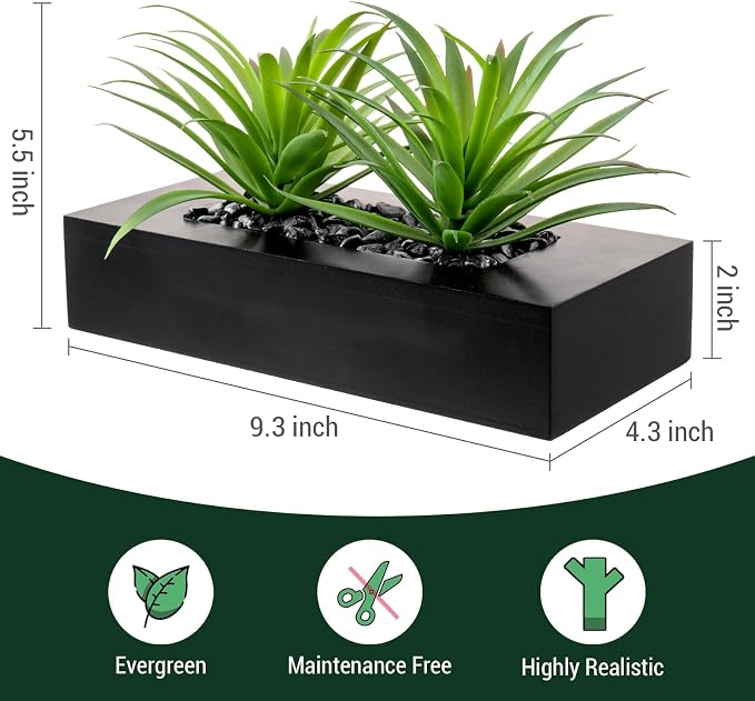 MyGift 10 Inch Fake Grass Artificial Plants in Rectangular Black Wood Planter - Image 5