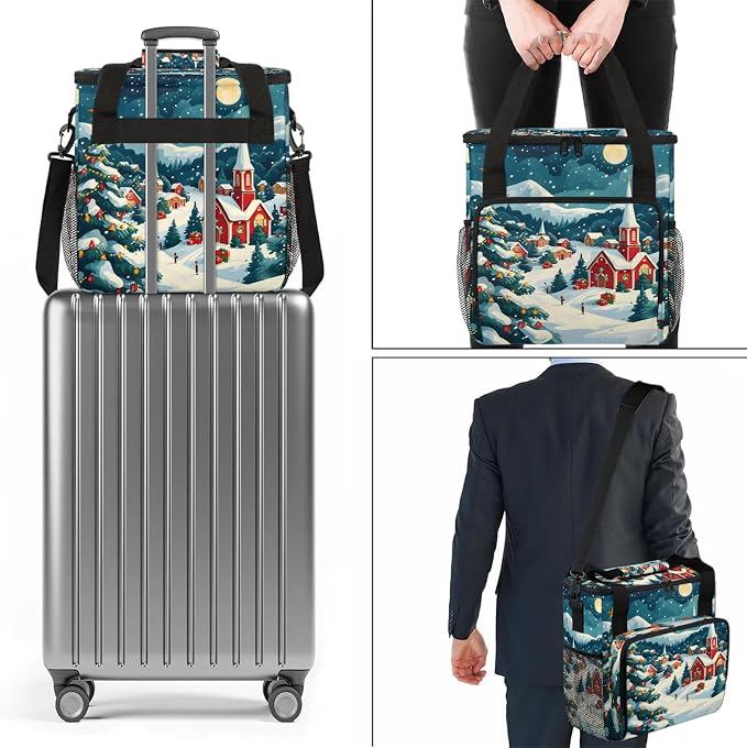 Christmas Winter Town Coffee Maker Carring Bag, Large Insulated Storage - Image 7
