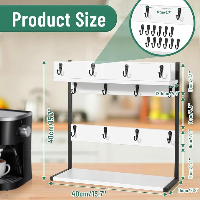 Coffee Mug Rack Holder Wall Mount – 2 Tier Mug Rack Stand - Image 4