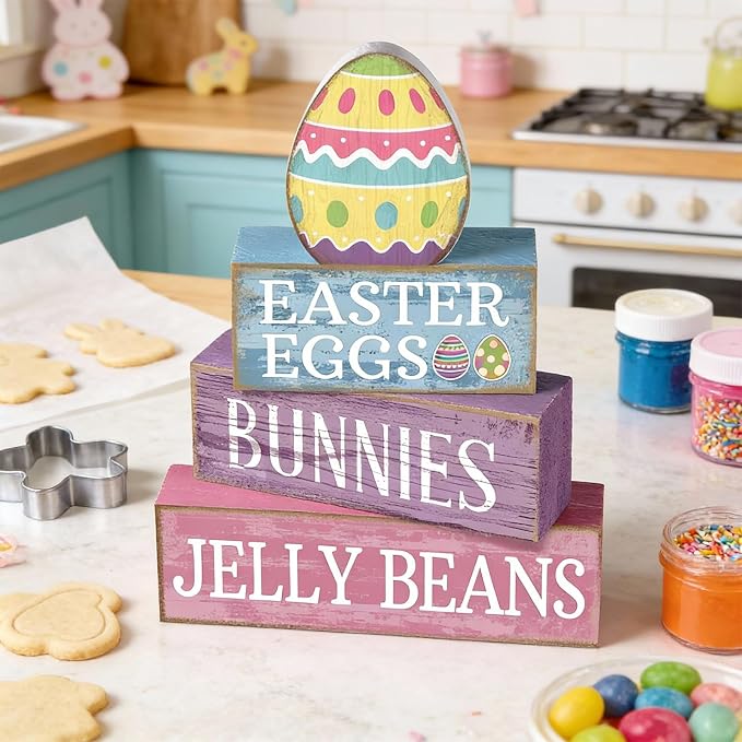 Lineshading 4 Pcs Easter Table Decoration Wooden Pastel Egg - Image 8