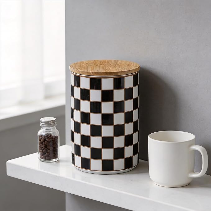 Kitchen Countertop Ceramic Checkered Canisters, Airtight Kitchen Canisters - Image 8