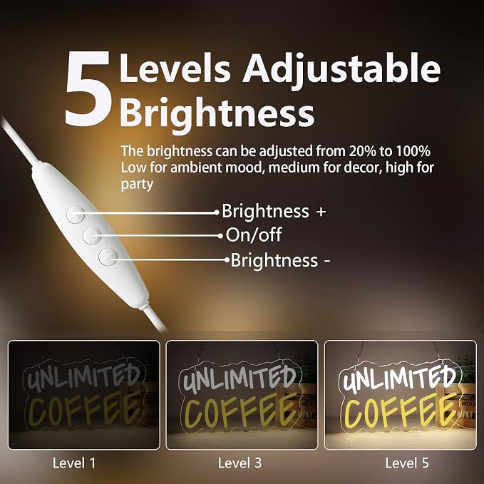 Unlimited Coffee Neon Sign Cool White and Warm White LED Light Dimmable USB - Image 4