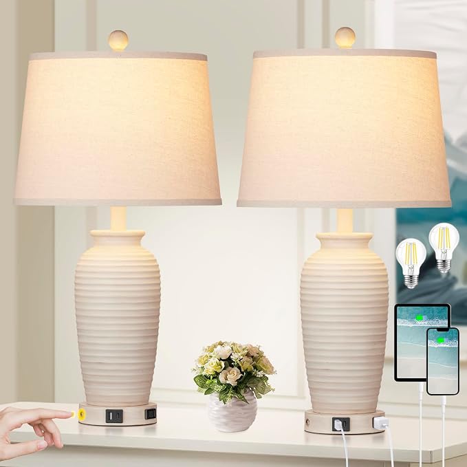 CINSARY 24.3" Farmhouse Jar Table Lamps Set of 2, 3 Way Touch Control Rustic - Image 7