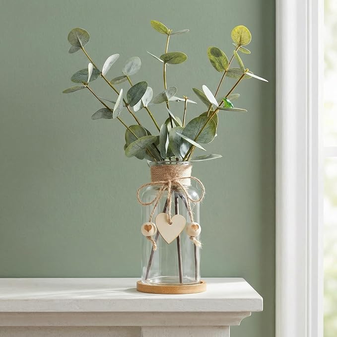 Artificial Eucalyptus Greenery Stems in Glass Vase - Image 2