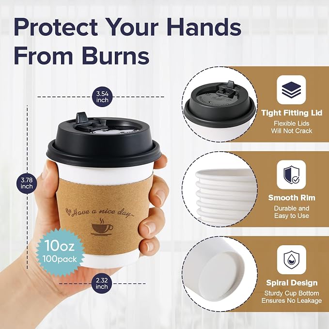 LITOPAK 100 Pack 10 oz Disposable Coffee Cups - Image 2