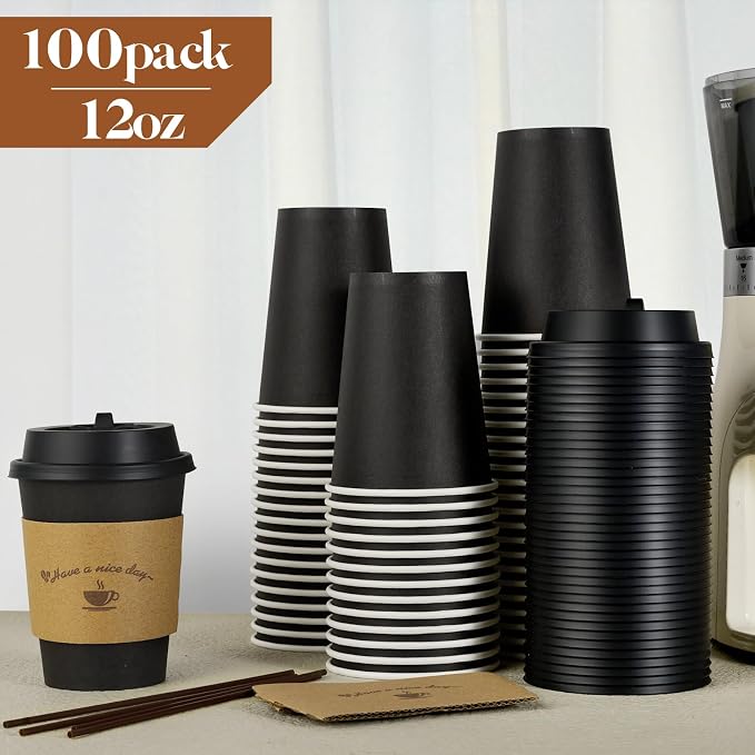 LITOPAK 100 Pack 12 oz Paper Coffee Cups - Image 3