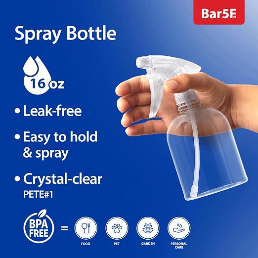 Bar5F Plastic Spray Bottle, 16 oz | Leak Proof, Trigger Handle, Adjustable Fine - Image 2