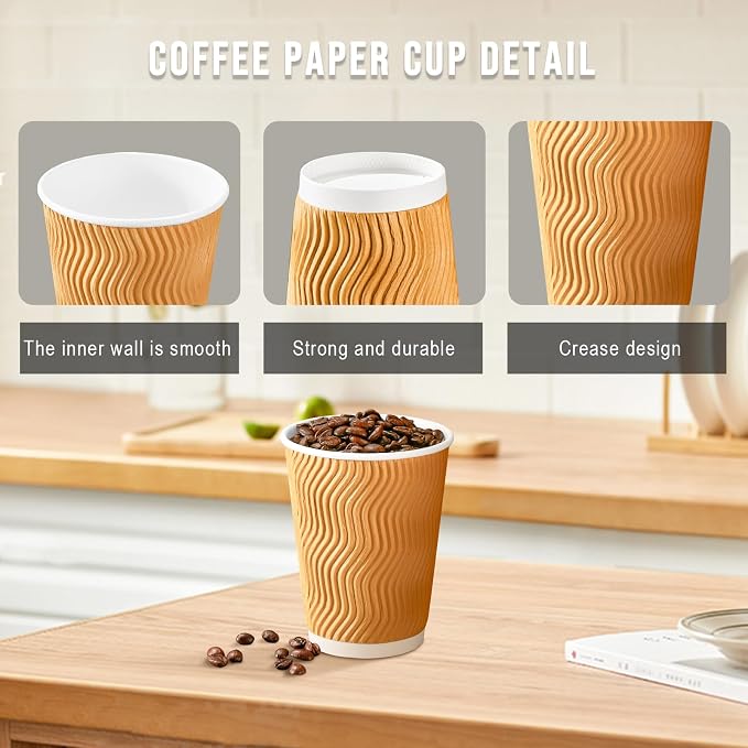 BYSNOW 100 Pack 12 oz Coffee Cups, Disposable Insulated Hot Cups To Go Paper - Image 3