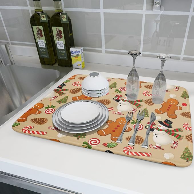 Xmas Gingerbread Man Candy Cane Dish Drying Mat - Image 6