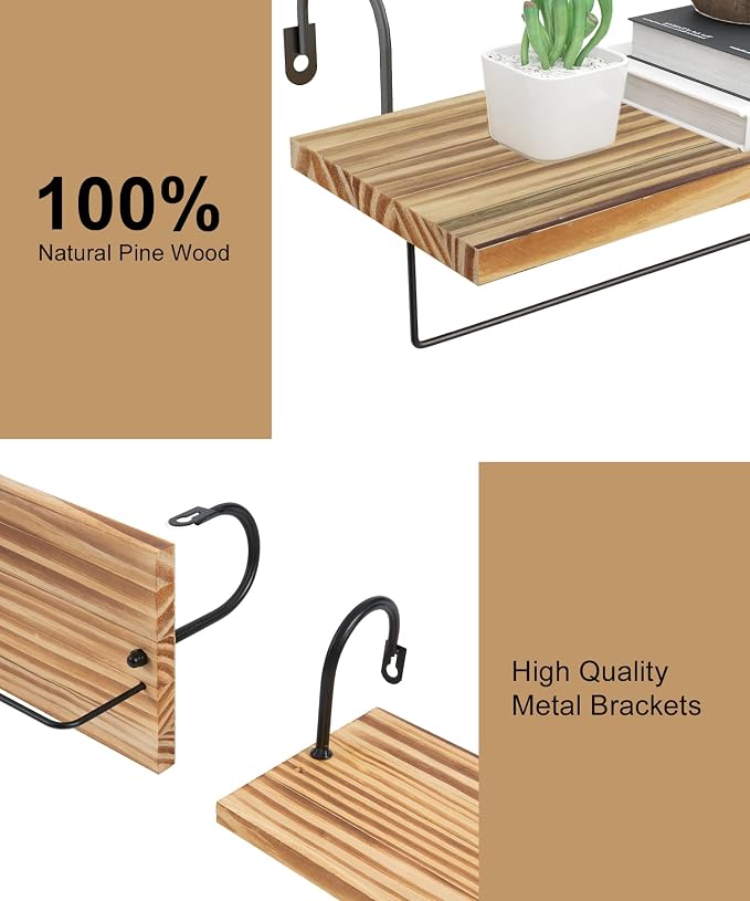Wall Mount Floating Shelves, Wooden Coffee Bar Hanging Storage Shelf Rustic Cup - Image 7
