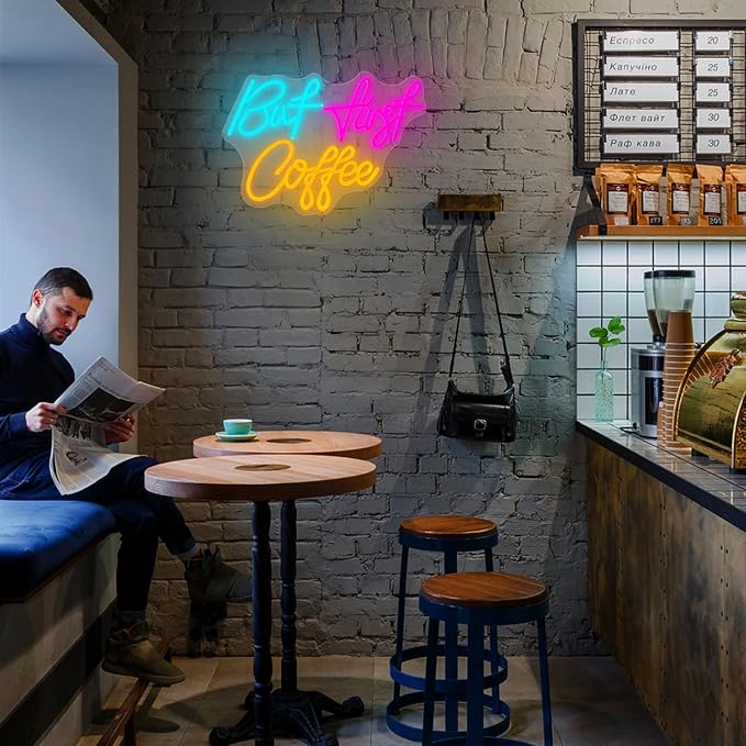 But First CoffeeNeon Sign, CoffeeLight Up Sign USB Powered Dimmable Signs - Image 5