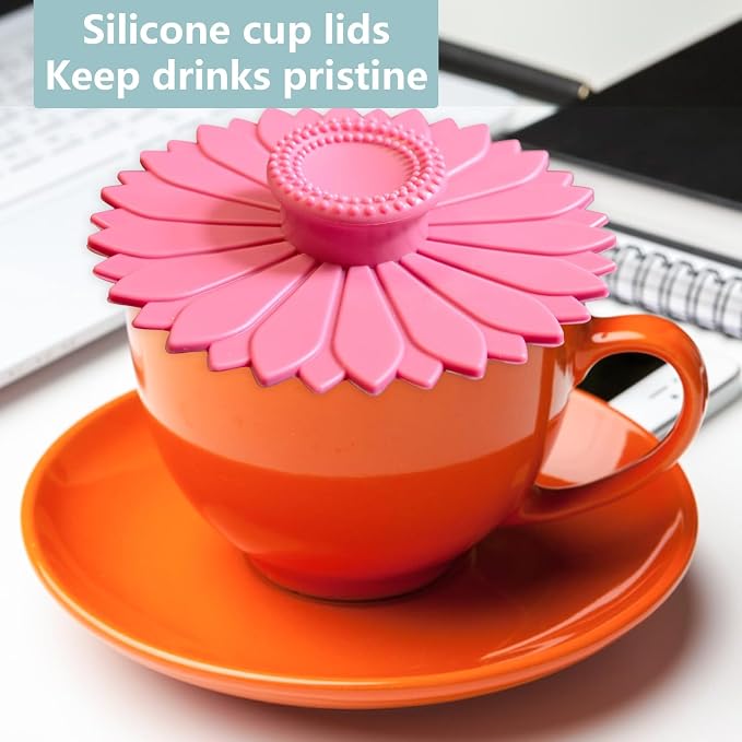 Sunflower Silicone Cup Covers, 4.1 Inch Reusable Suction Lids - Image 5