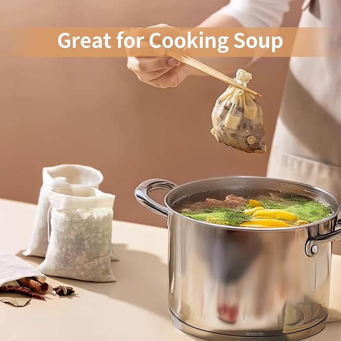 60 Pcs Empty Spice Bags for Cooking Soup, 3x4 In Natural Muslin Drawstring Bag - Image 7