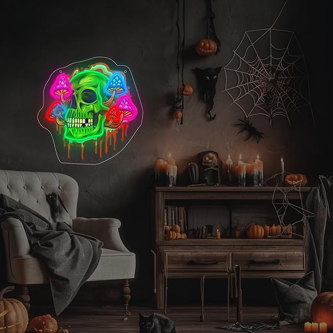 Mushroom Skull Neon Sign with Printed Backboard, LED Neon Wall Art with - Image 7