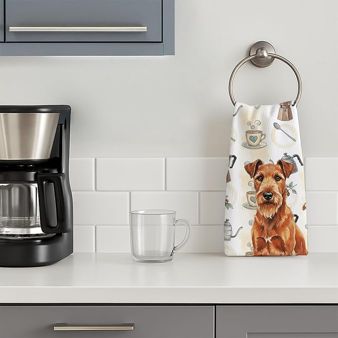 Caroline's Treasures Irish Terrier Coffee Bar Kitchen Towel Velour Plush Front - Image 3