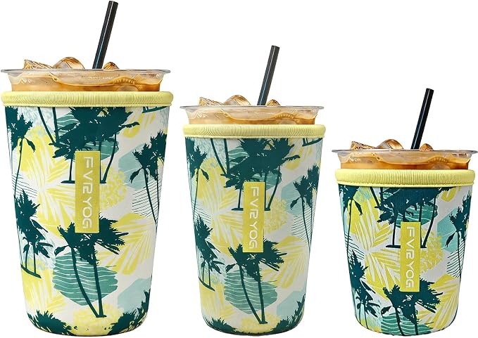 3 Pack Reusable Insulated Neoprene Iced Coffee Sleeves & Coffee Cup Holder by Fvryog