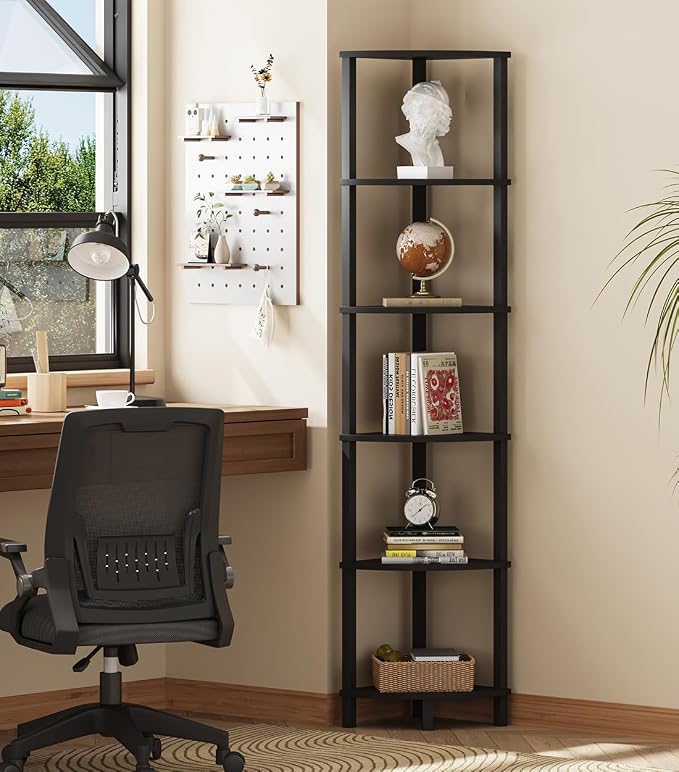 VIMBER Corner Shelf, 6-Tier Corner Bookshelf, Industrial Corner Ladder Shelf - Image 2