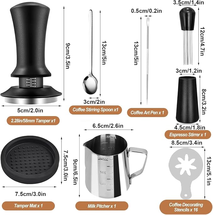 22 PCS Espresso Accessories Kit, Spring Loaded Calibrated Tamper, Spring Loaded - Image 2