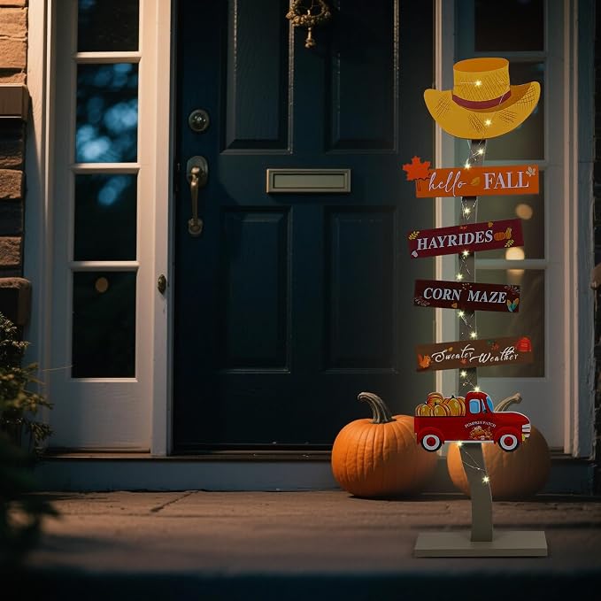 Lighted Wood Hello Fall Porch Sign, Fall Welcome Porch Decor, Autumn Maple - Image 9