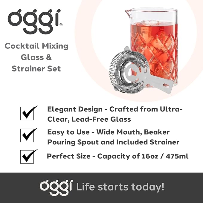 OGGI Cocktail Mixing Glass & Strainer Set - Image 7