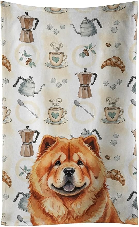 Caroline's Treasures Red Chow Chow Coffee Bar Kitchen Towel Velour Plush Front by CarolinesTreasures
